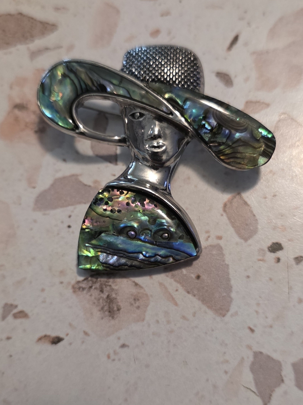 Abalone Shell Hat Lady Brooch
